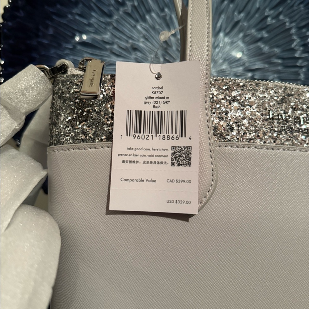 kate spade White Satchel with Silver Glitter Trim - Picture 2 of 5